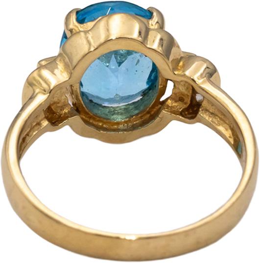 14k Yellow Gold Oval Blue Topaz & Round Diamond Cocktail Ring 1.55CTW Size 6.25