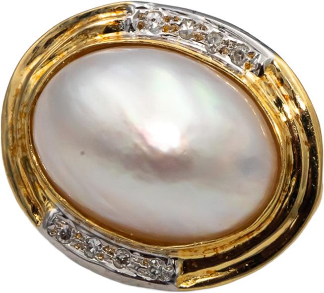 14k Yellow and White Gold Diamond & Mabe Pearl Earrings 0.08CT