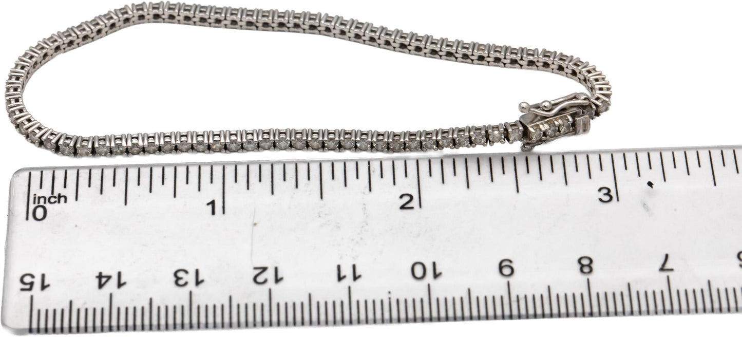 14k White Gold Round Diamond Tennis Bracelet 2.25CT