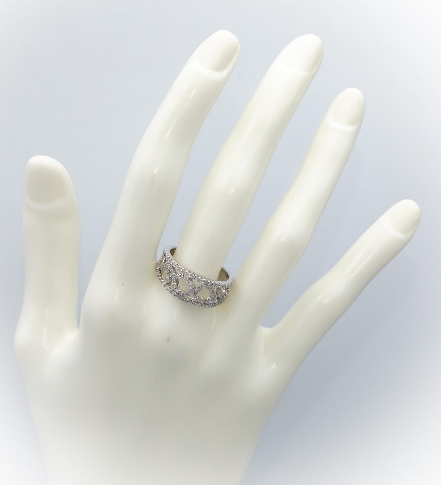 14k White Gold Round Diamond Wide Band Ring 0.35CT Size 7.5