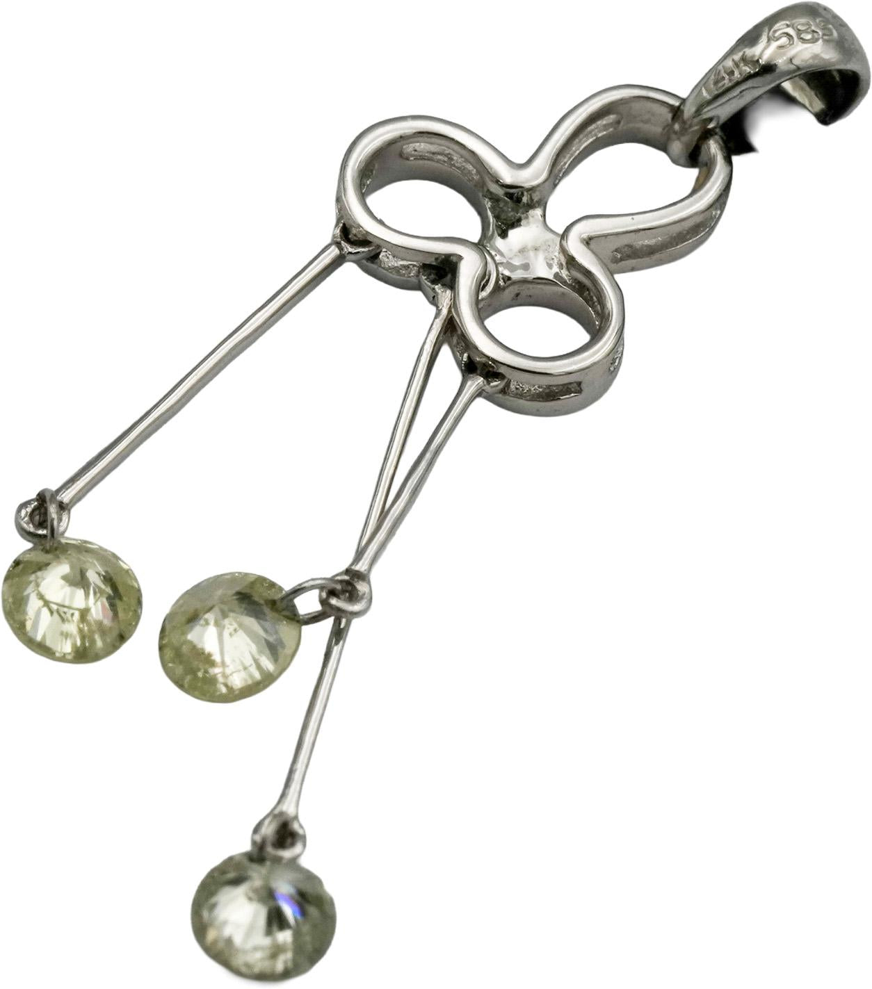 14k White Gold Round Diamond Dangle Pendant Necklace 0.63CT