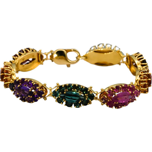14k Yellow Gold Assorted Rainbow Gemstone Cluster Bracelet 25.0CTW