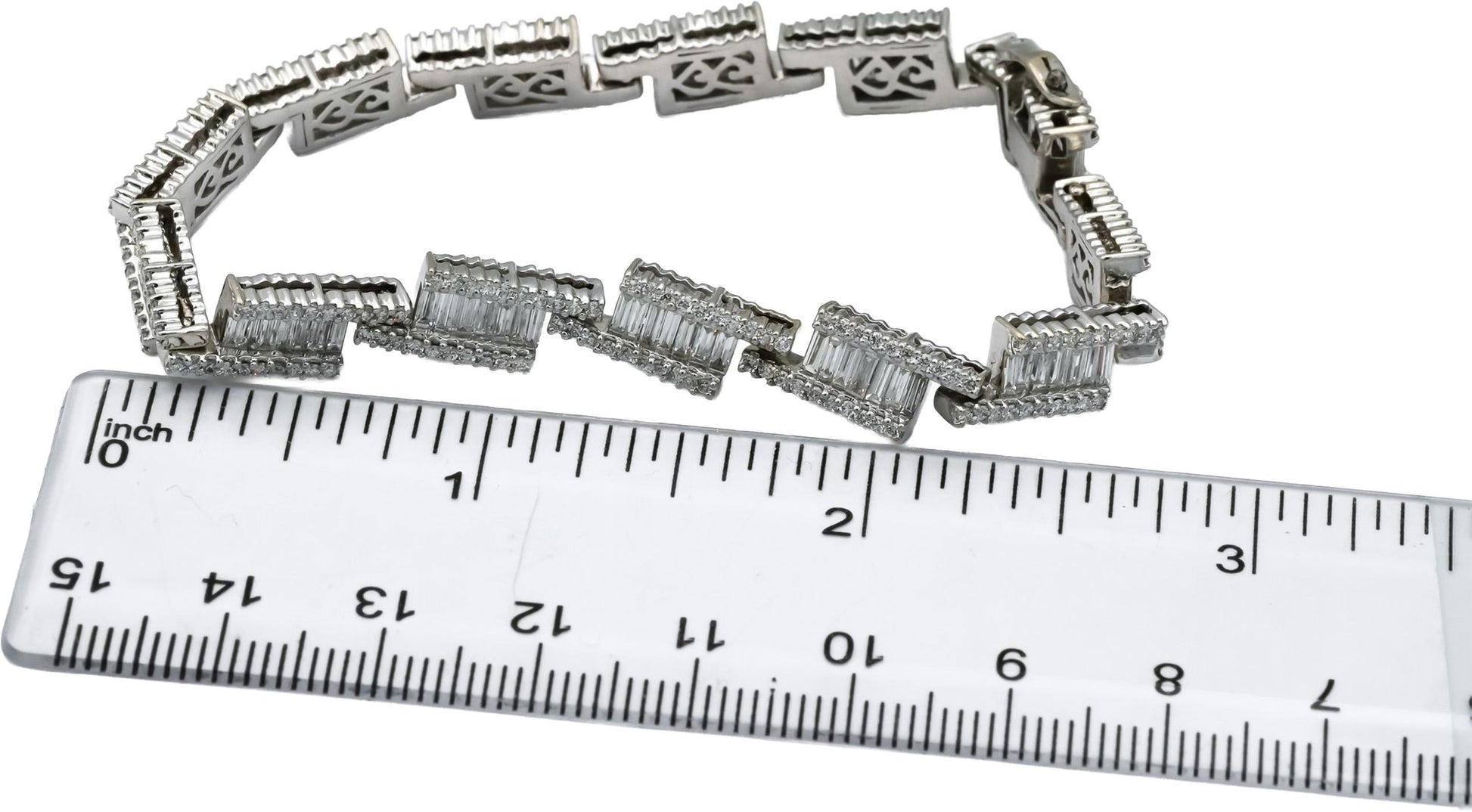 14k White Gold VS Round and Emerald Cut Diamond Fancy Link Bracelet 6.50CT
