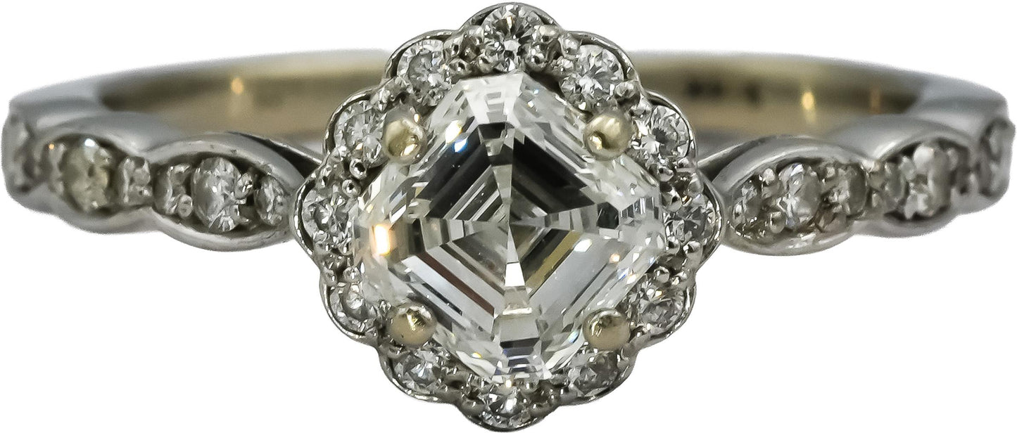 GIA 14k White Gold VVS2/G Square Emerald Cut Diamond Ring 1.05CT w/0.90CT Center