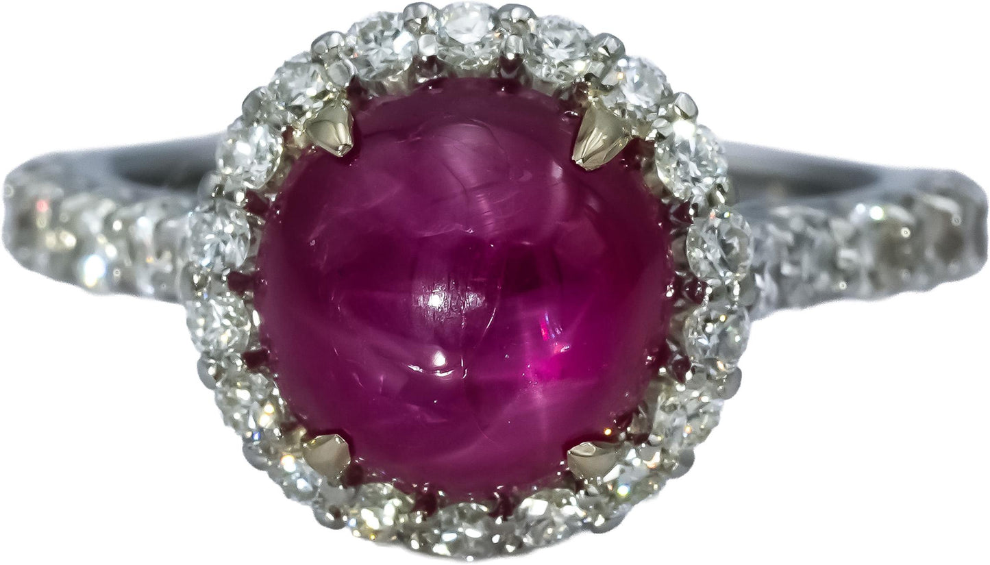 Platinum Cabochon Star Ruby and Diamond Cocktail Ring 5.42CTW Size 6.5