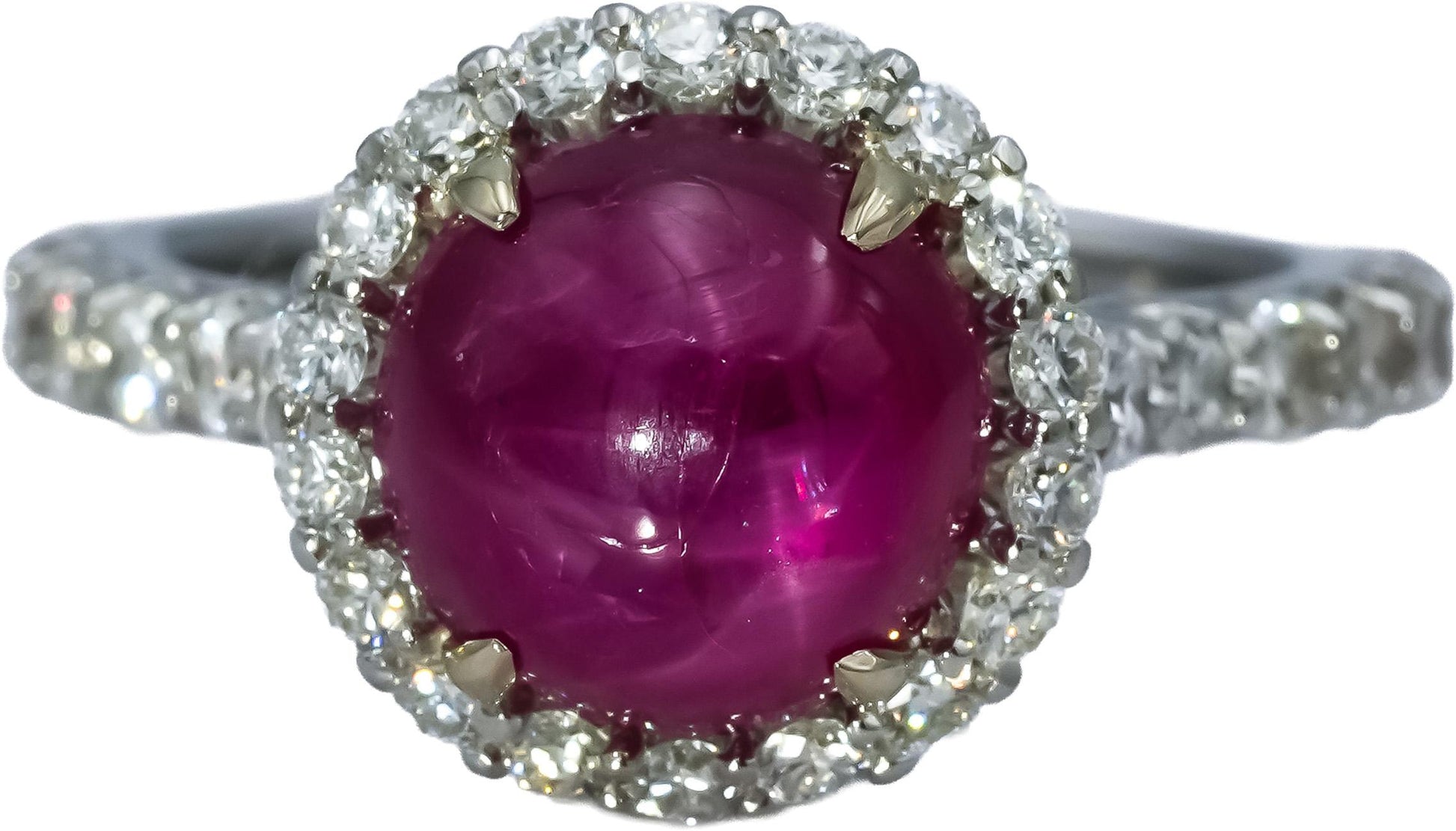 Platinum Cabochon Star Ruby and Diamond Cocktail Ring 5.42CTW Size 6.5