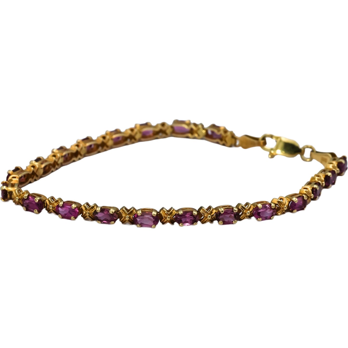 14k Yellow Gold Oval Cut Pink Tourmaline Line Bracelet 3.0CT