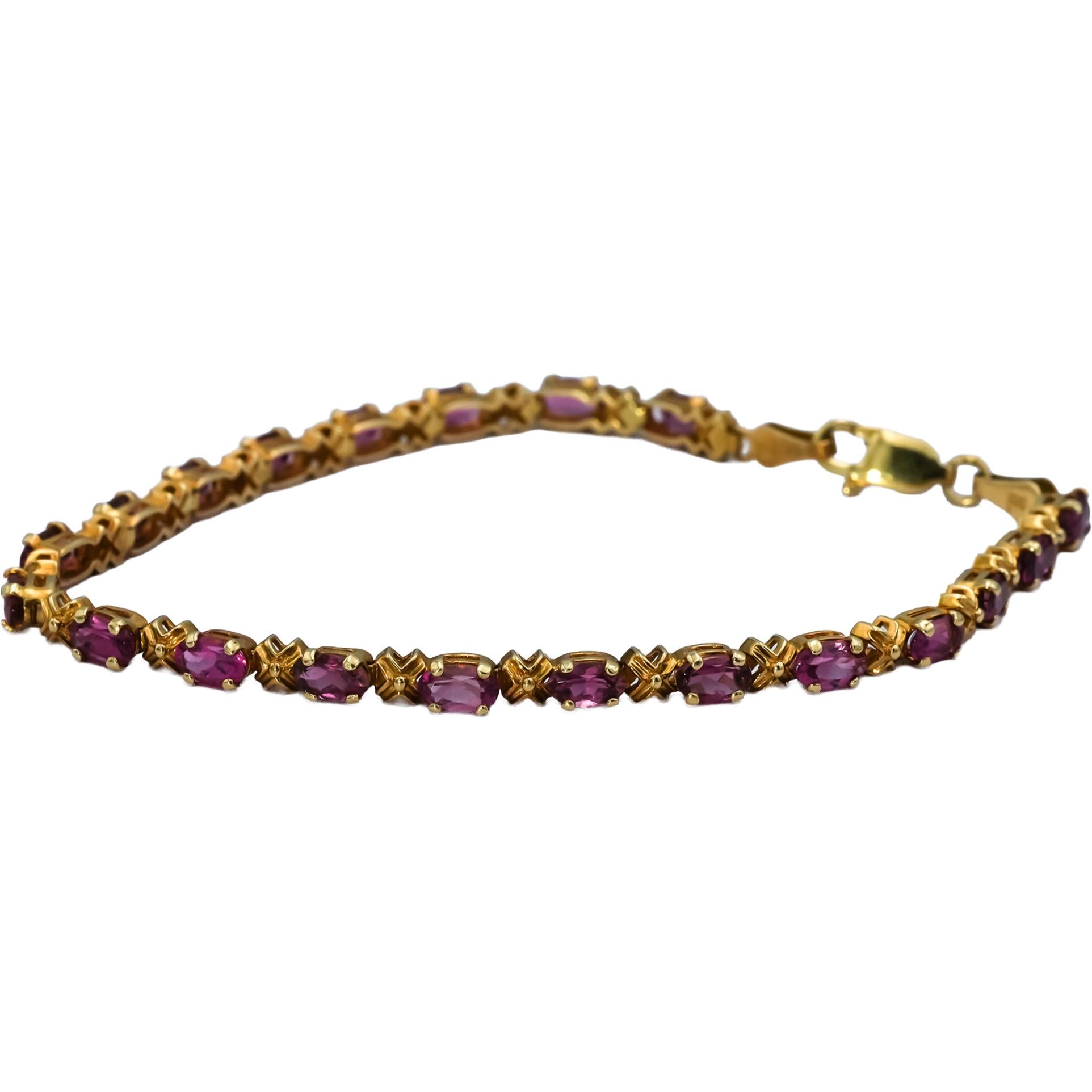 14k Yellow Gold Oval Cut Pink Tourmaline Line Bracelet 3.0CT