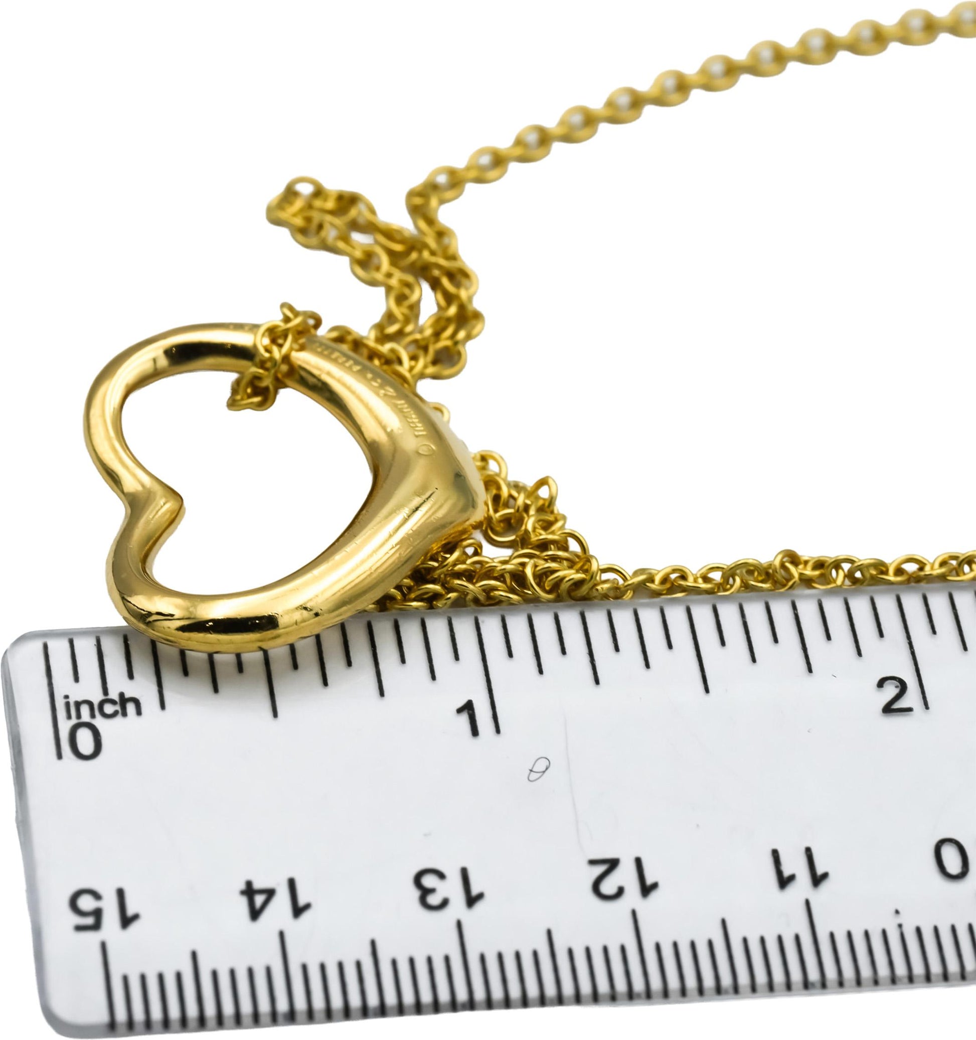 TIFFANY & CO. 18k Yellow Gold Elsa Peretti Open Heart Pendant Necklace w/ Box
