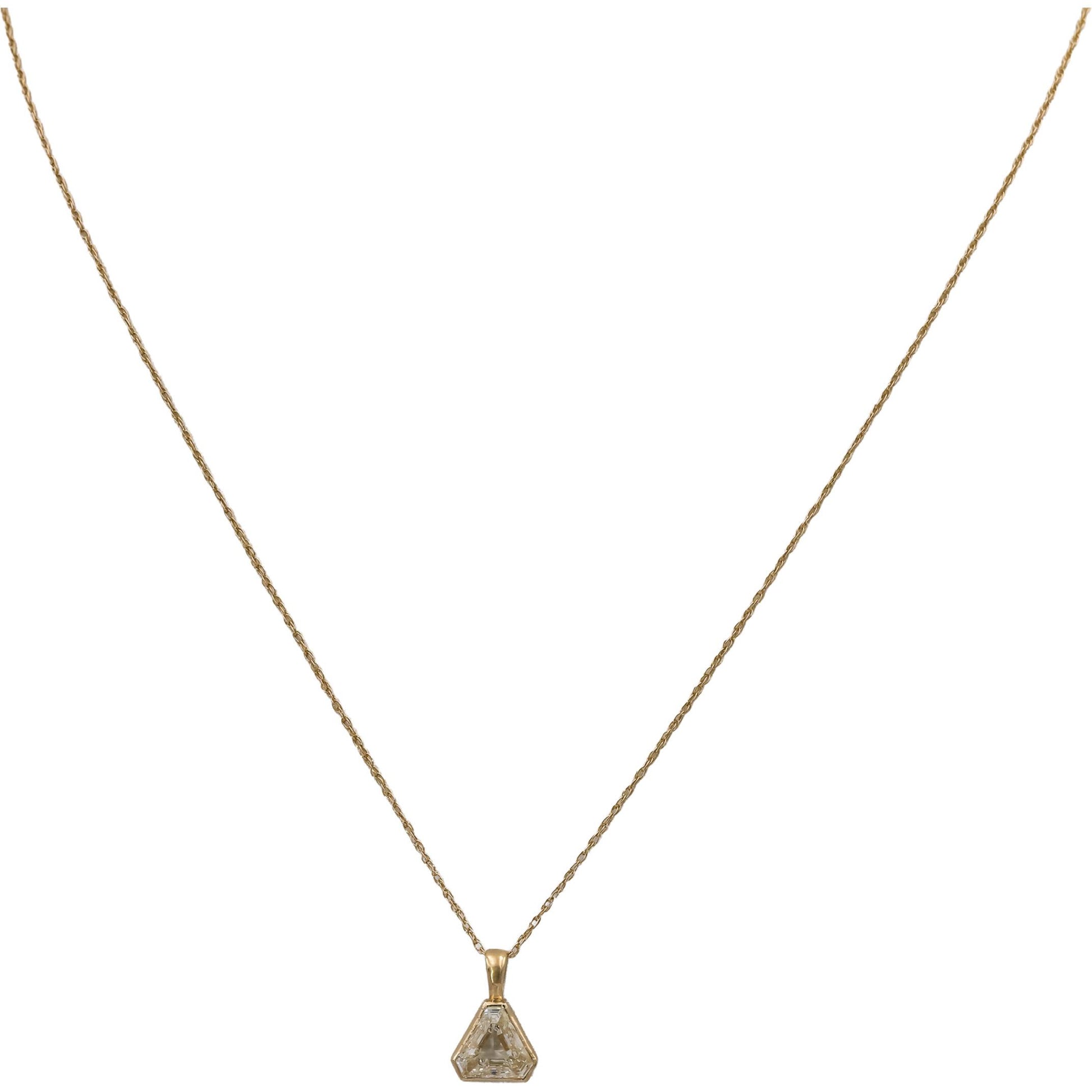 14k Yellow Gold Trillion Cut Diamond Solitaire Pendant Necklace 1.19CT