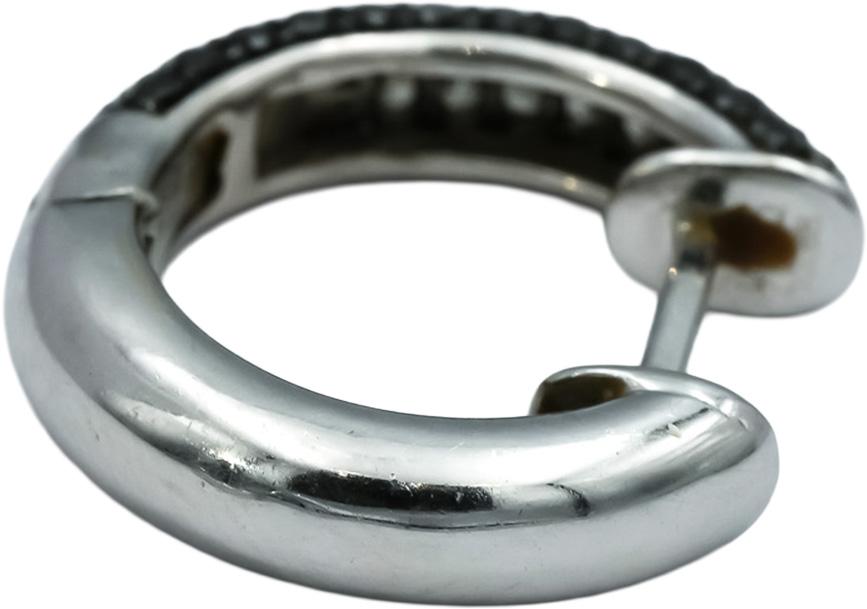 18k White Gold Round White and Black Diamond Hoop Huggie Earrings 1.0CT