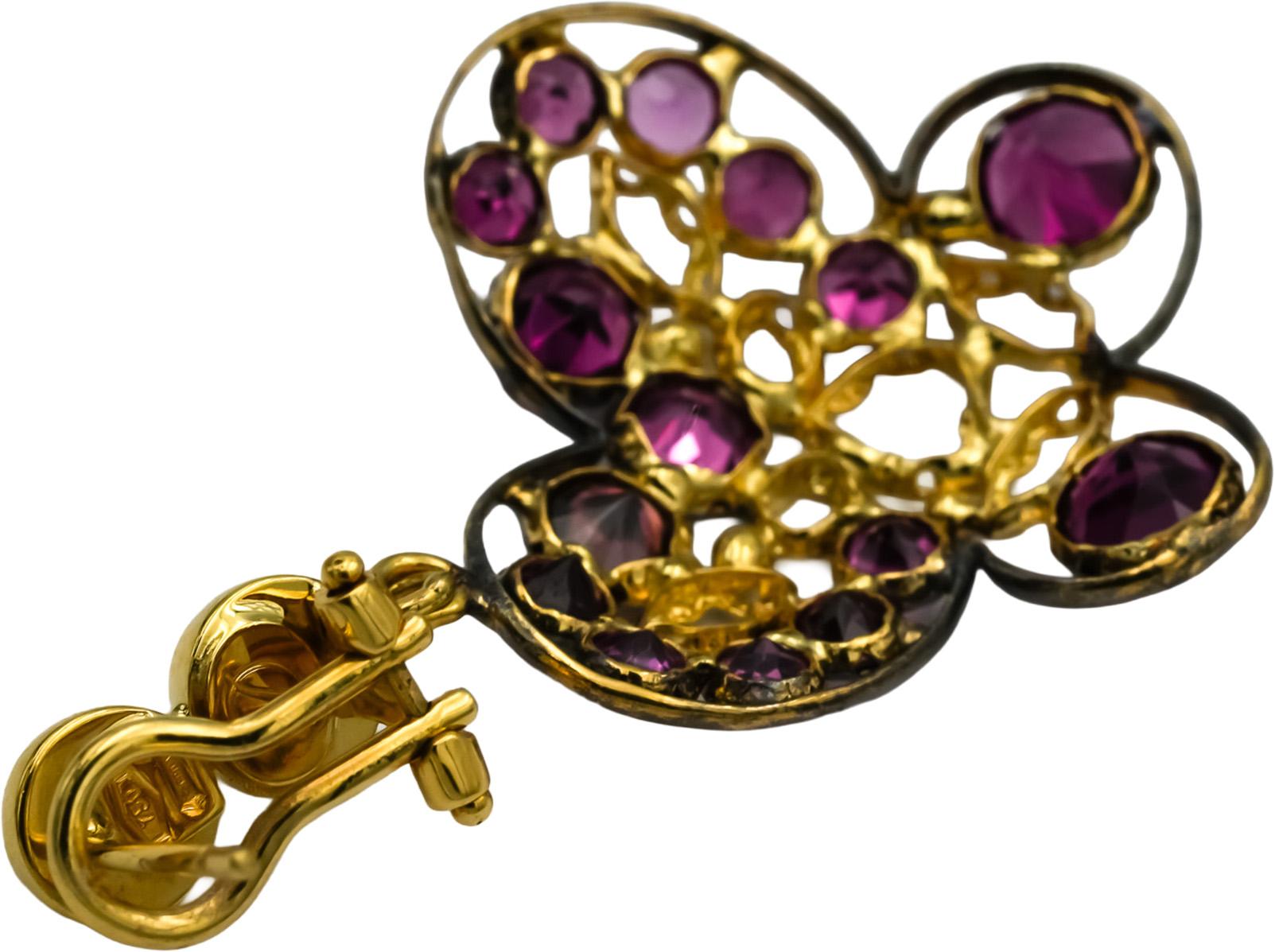 18k Yellow Gold Rhodium Pink Tourmaline Butterfly Dangle Earrings 2.50CT