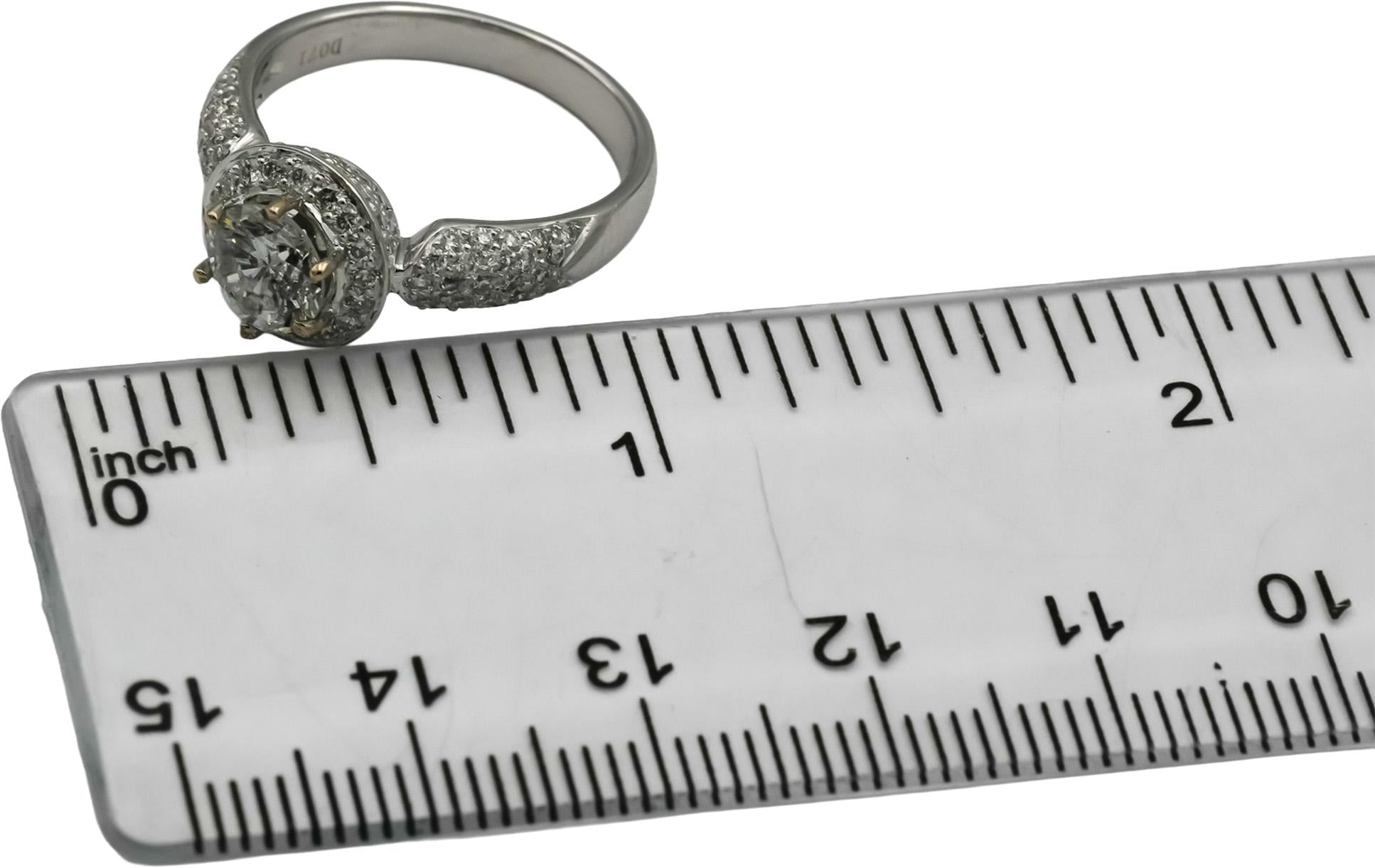 18k White Gold Round Diamond Engagement Ring 1.61CT w/ 0.90CT Center Size 6.75
