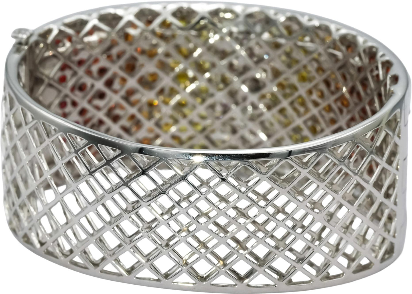 18k White Gold Diamond Multi Color Gemstone Floral Wide Bangle Bracelet 12.50CT