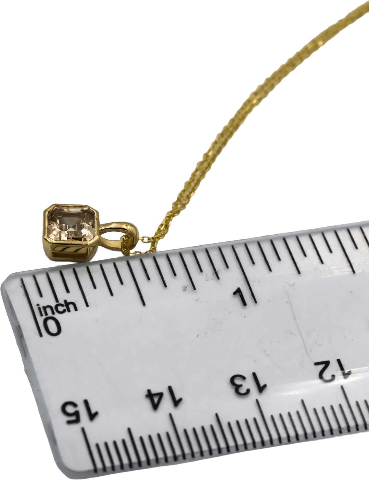 14k Yellow Gold Asscher Cut Bezel Set Diamond Solitaire Pendant Necklace 0.99CT