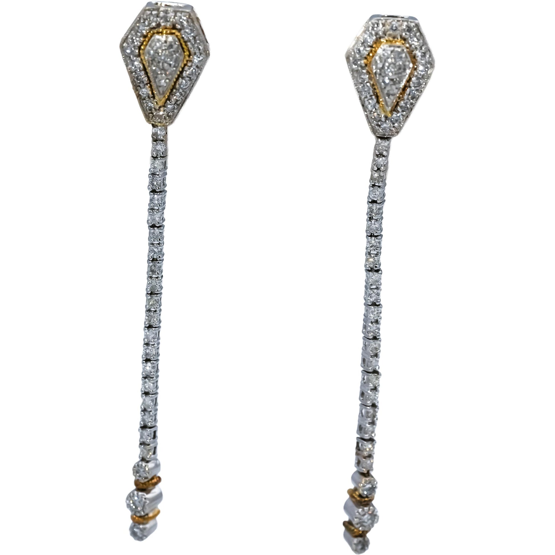 18k & 14k White and Yellow Gold Diamond Drop Dangle Earrings 1.0CT