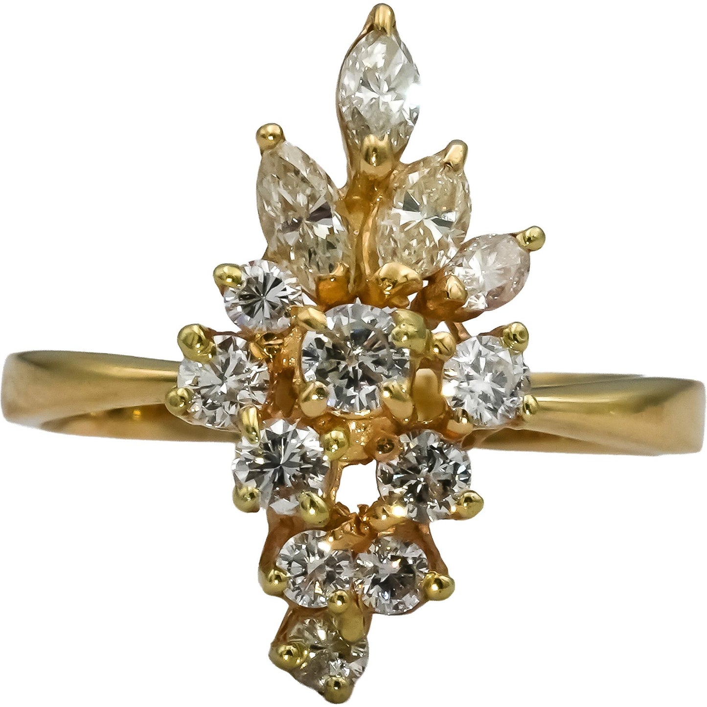 14k Yellow Gold VS Marquise & Round Diamond Cluster Cocktail Ring 0.75CT Size 8