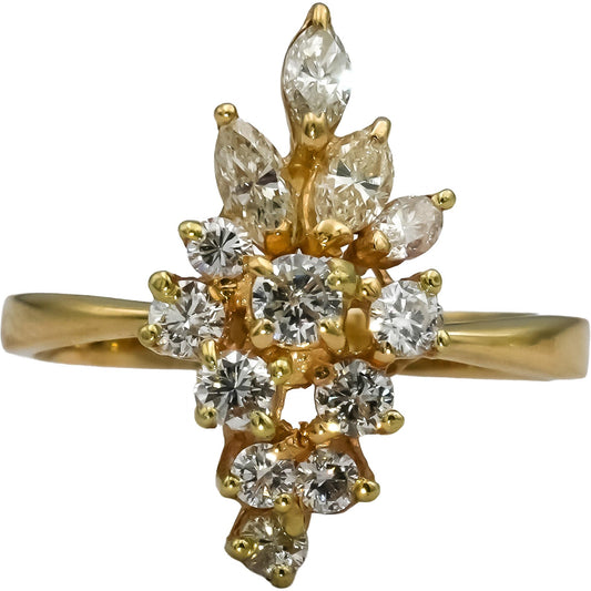14k Yellow Gold VS Marquise & Round Diamond Cluster Cocktail Ring 0.75CT Size 8