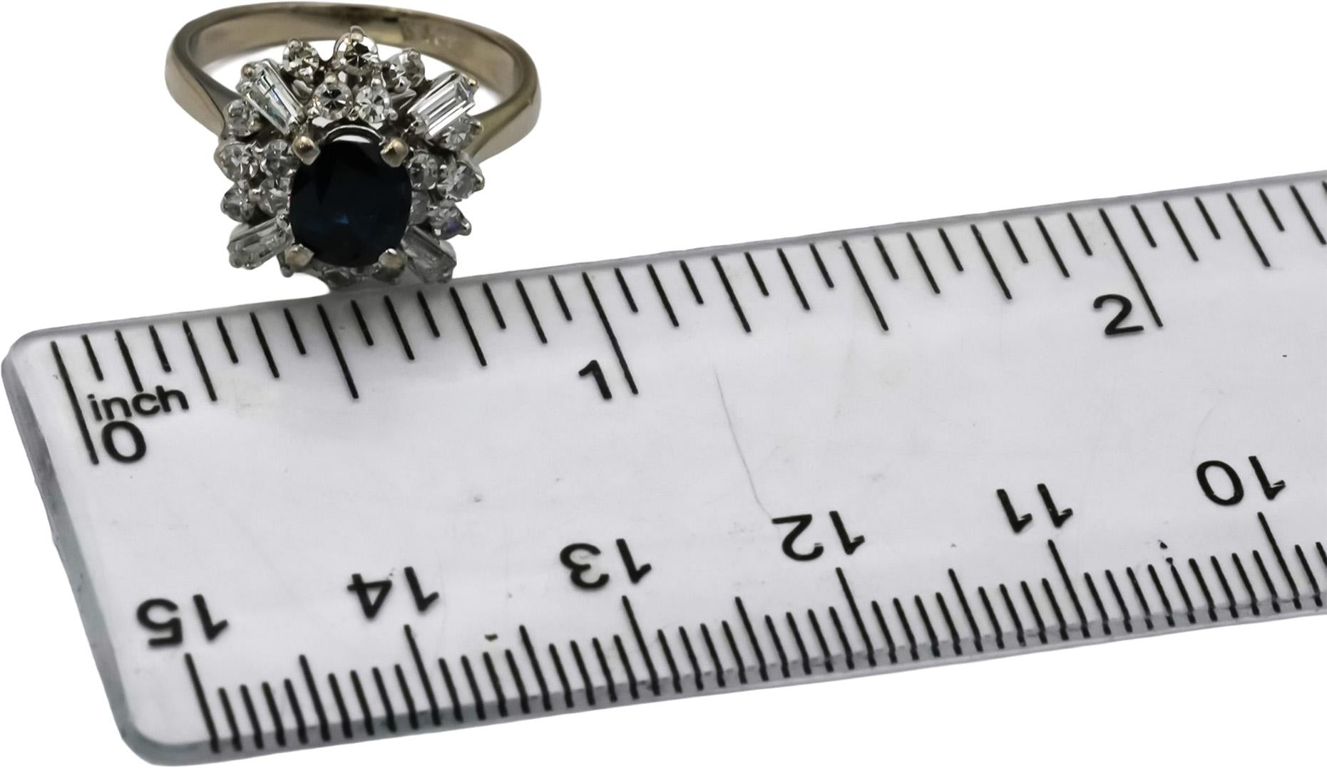 14k White Gold Diamond and Sapphire Cocktail Ring 1.50CT Size 4.5