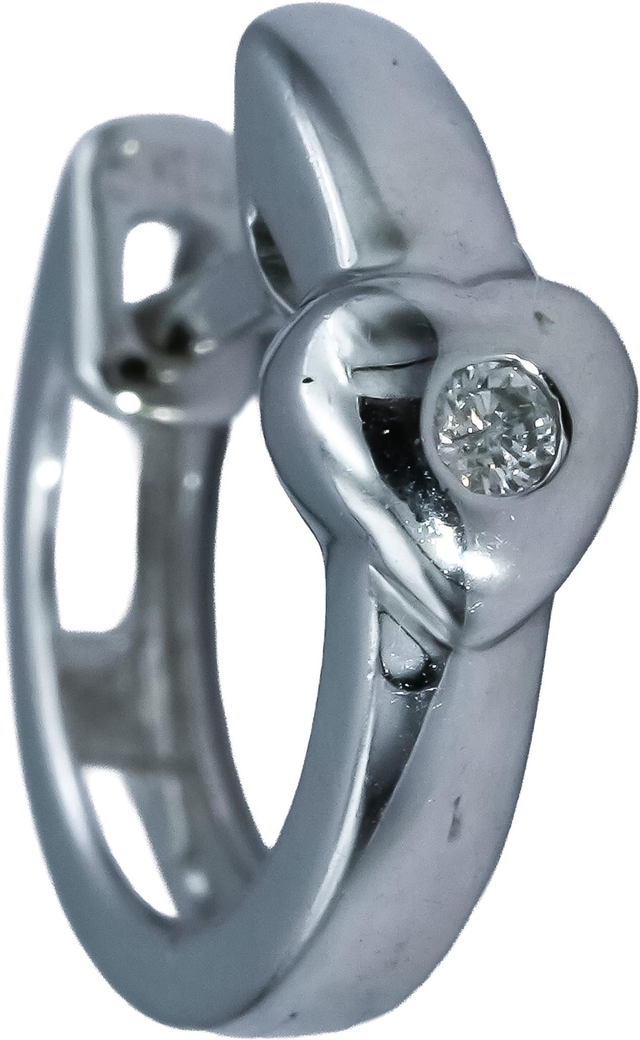14k White Gold Hoop Huggie Earrings w/ Diamond Accents