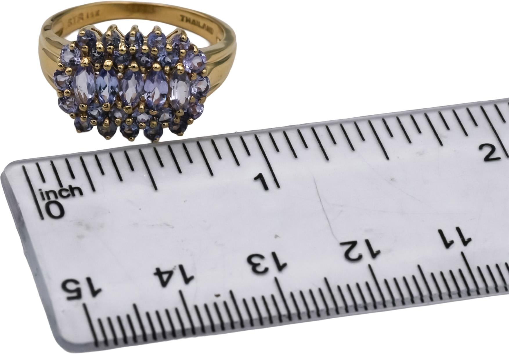 14k Yellow Gold Round and Marquise Cut Tanzanite Cluster Ring 2.06CT Size 8