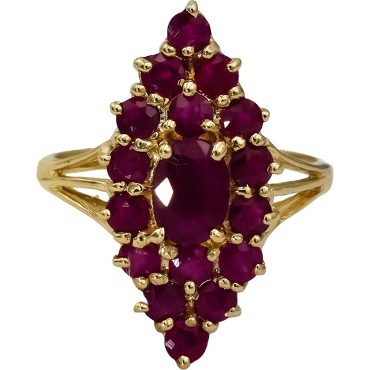 14k Yellow Gold Oval and Round Ruby Cocktail Ring 2.0CT Size 8