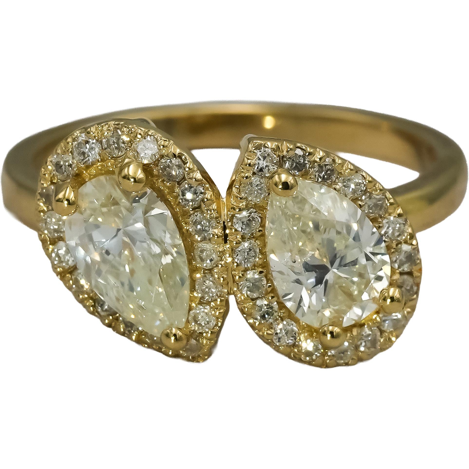 14k Yellow Gold Pear and Round Diamond Cocktail Ring 1.56CT Size 6.5