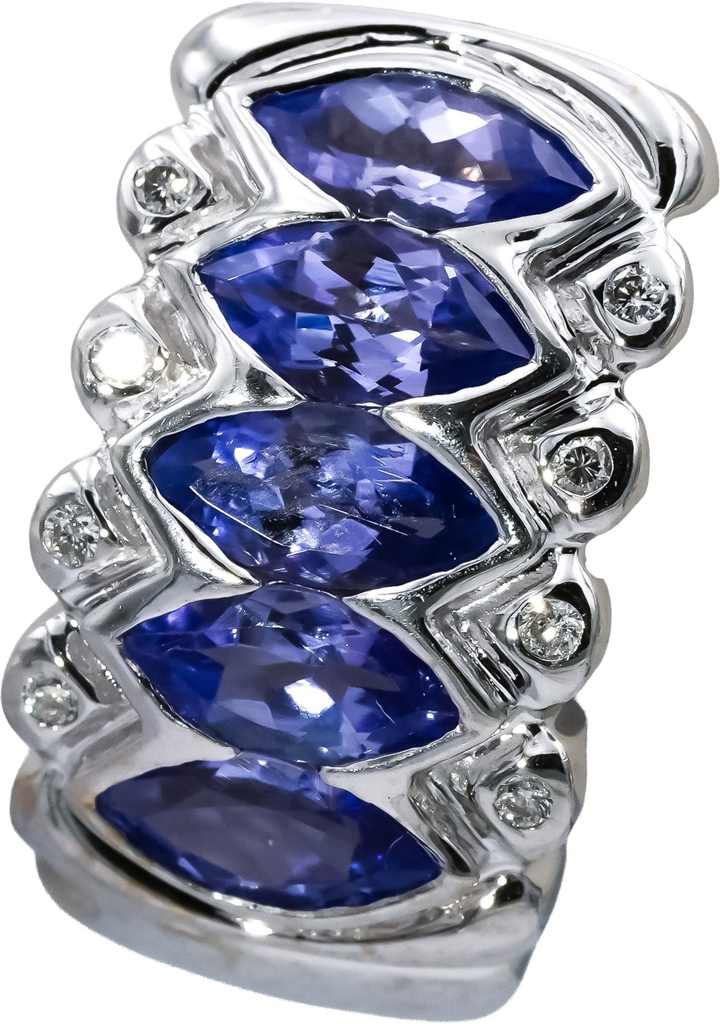 18k White Gold Diamond and Tanzanite Curved Earrings 5.08CT