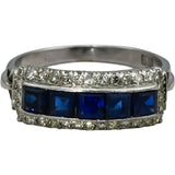 Art Deco Antique 14k White Gold Diamond & Synthetic Sapphire Ring 1.80CT Sz 8