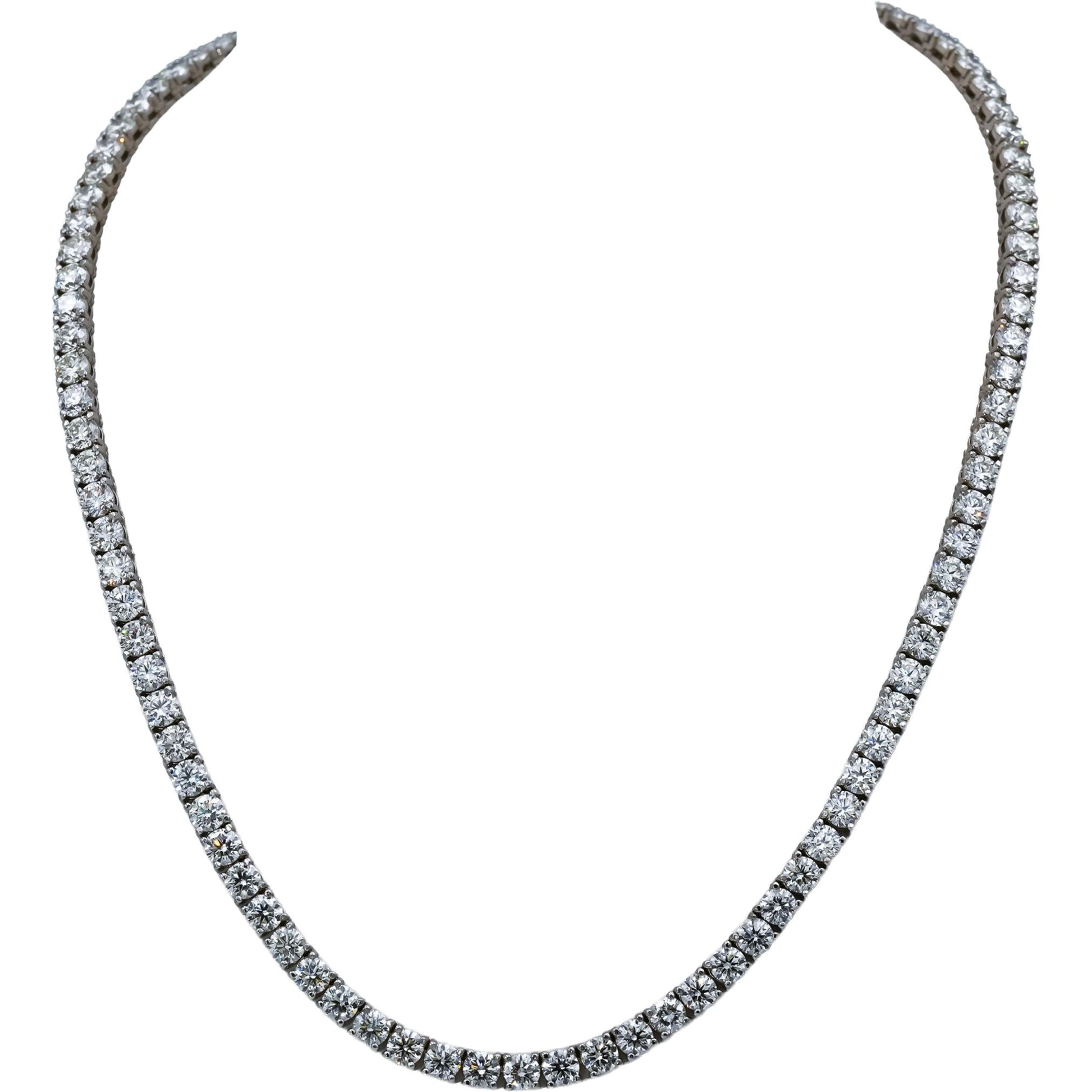 14k White Gold VS Round Diamond Tennis Necklace 30.55CT