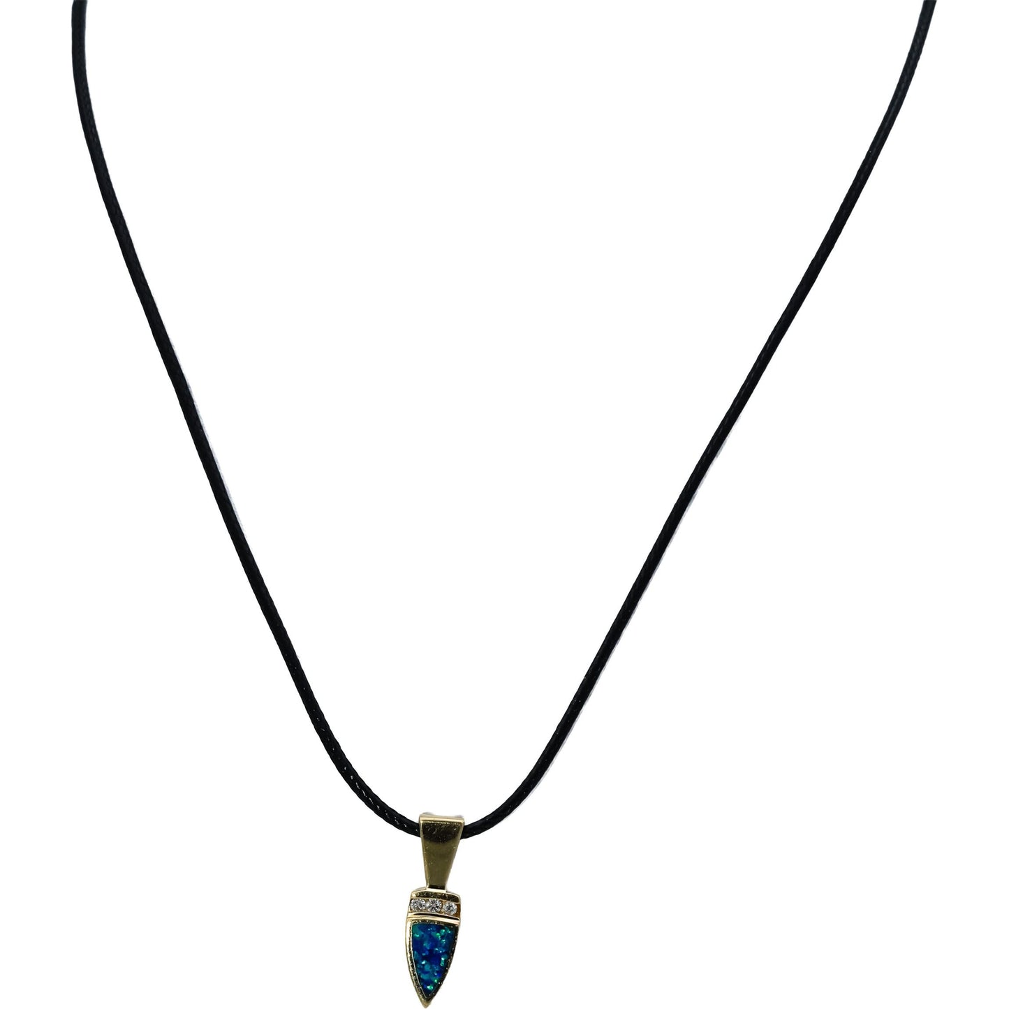 14k Yellow Gold VS Diamond and Opal Doublet Pendant Necklace 0.09CT