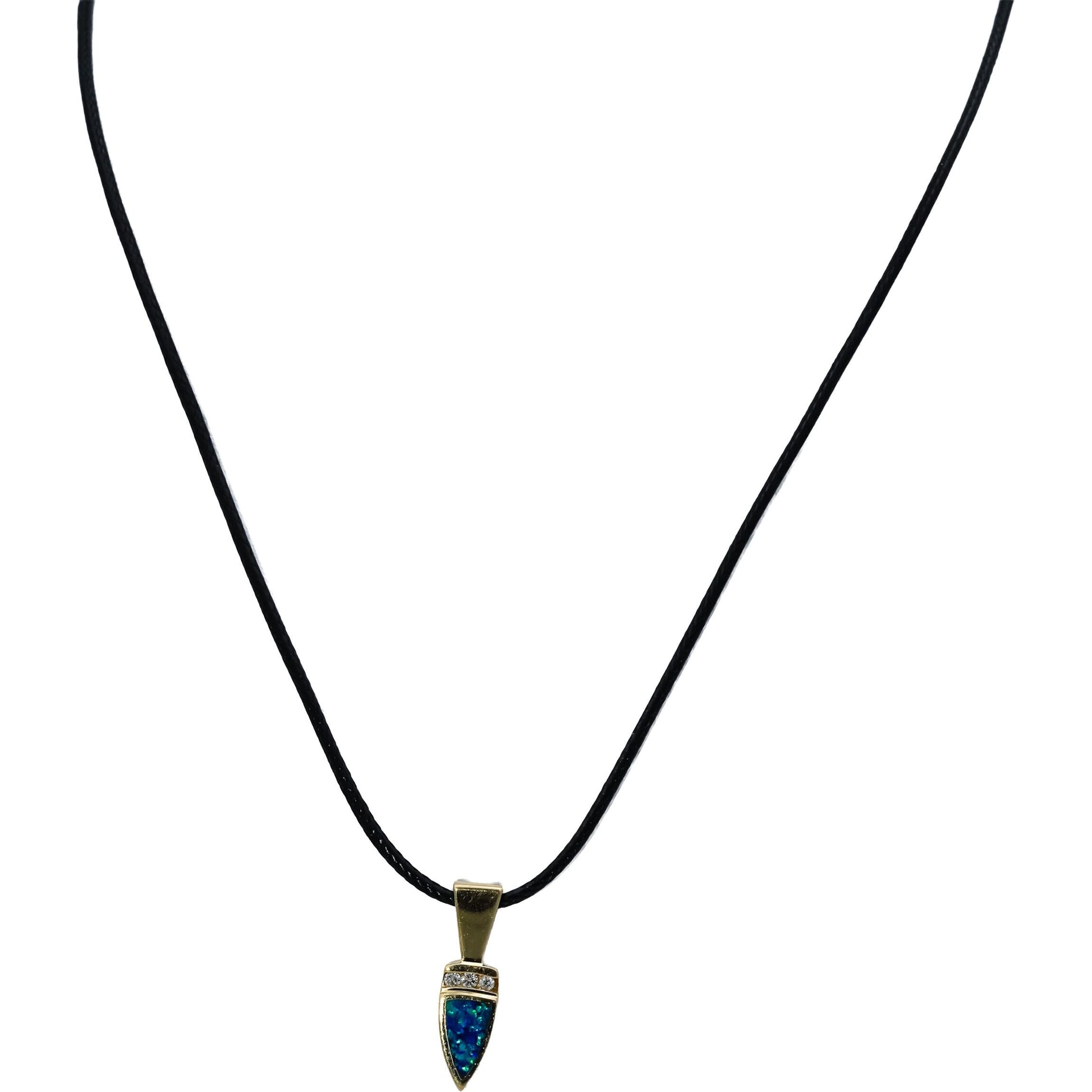 14k Yellow Gold VS Diamond and Opal Doublet Pendant Necklace 0.09CT