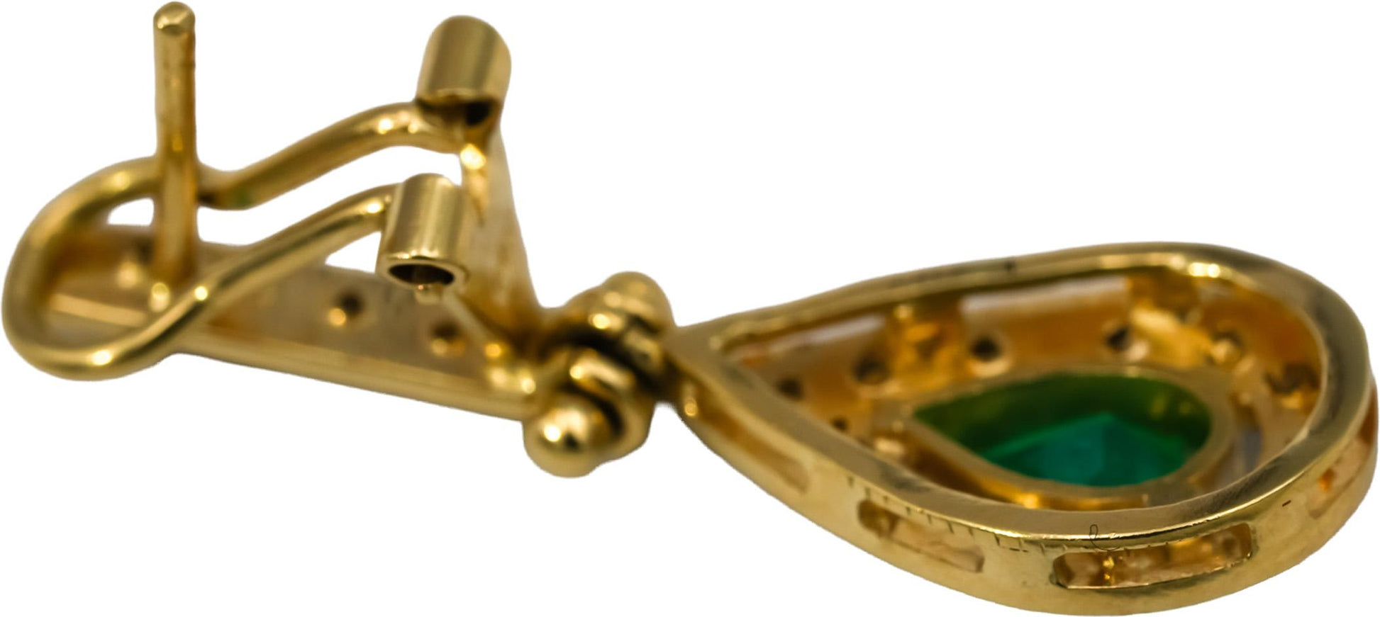 18k Yellow Gold Diamond and Emerald Dangle Earrings 1.33CT