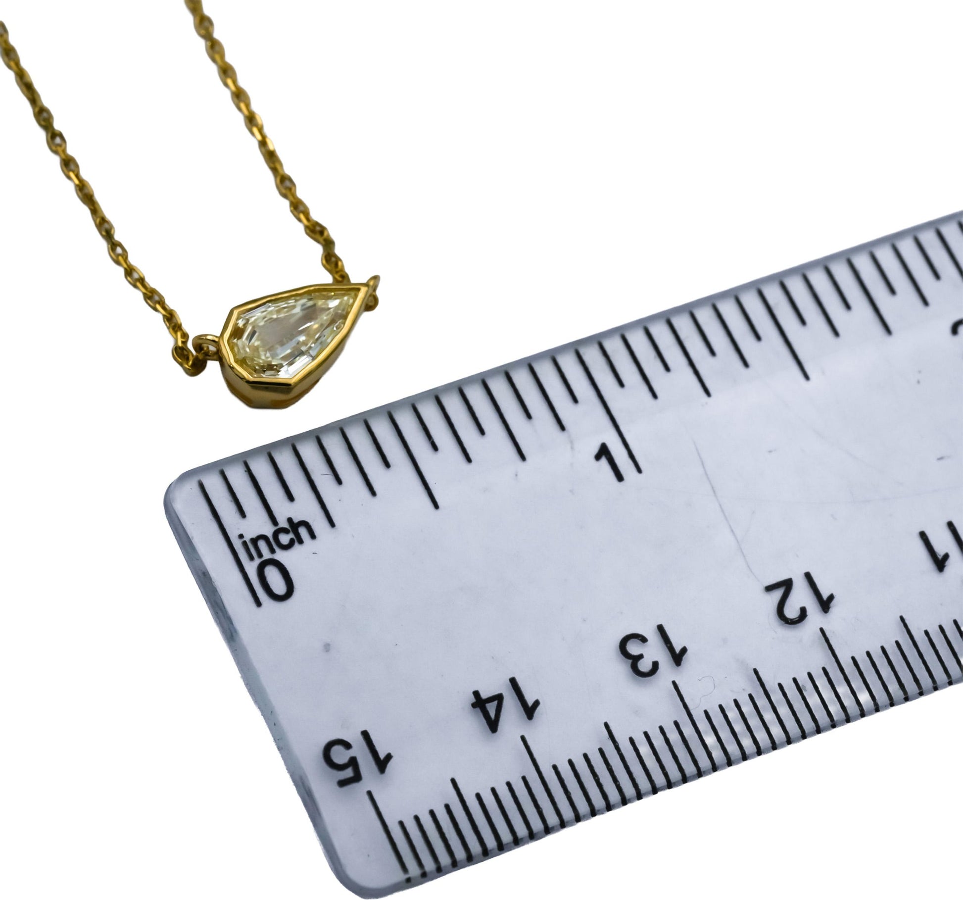 14k Yellow Gold Pear Step Cut Light Yellow Diamond Solitaire Pendant 0.99CT