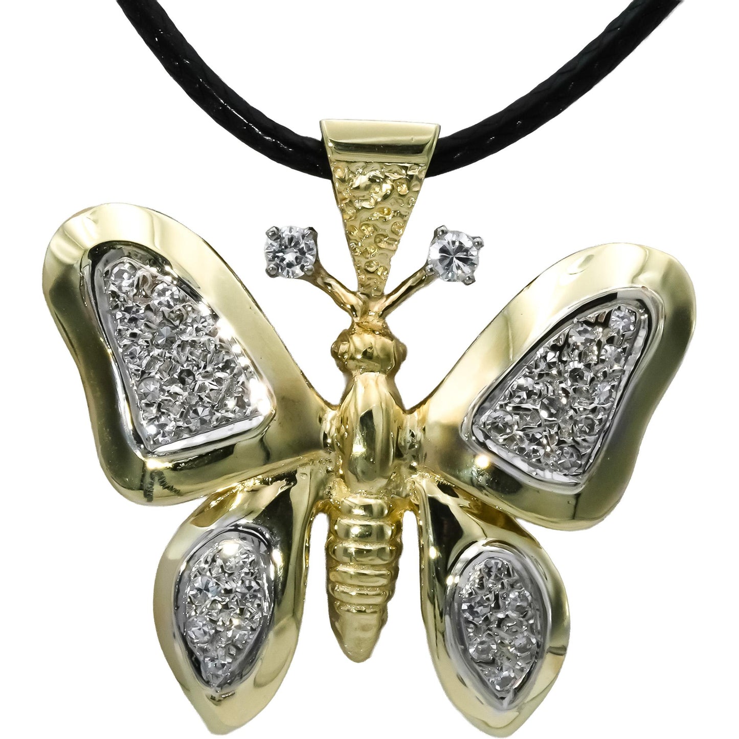 14k Yellow & White Gold Round Diamond Butterfly Pendant 0.50CT