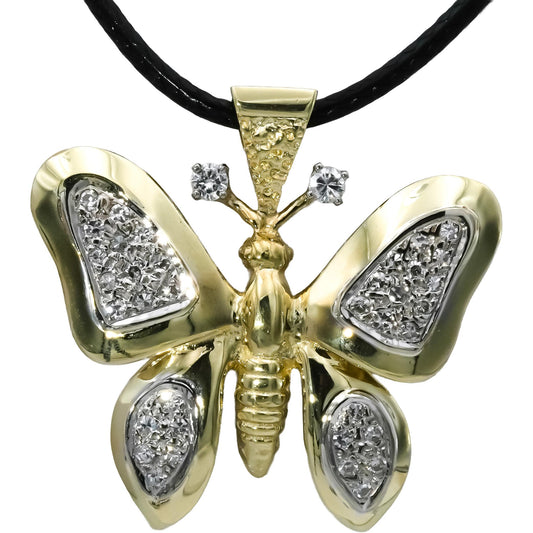 14k Yellow & White Gold Round Diamond Butterfly Pendant 0.50CT