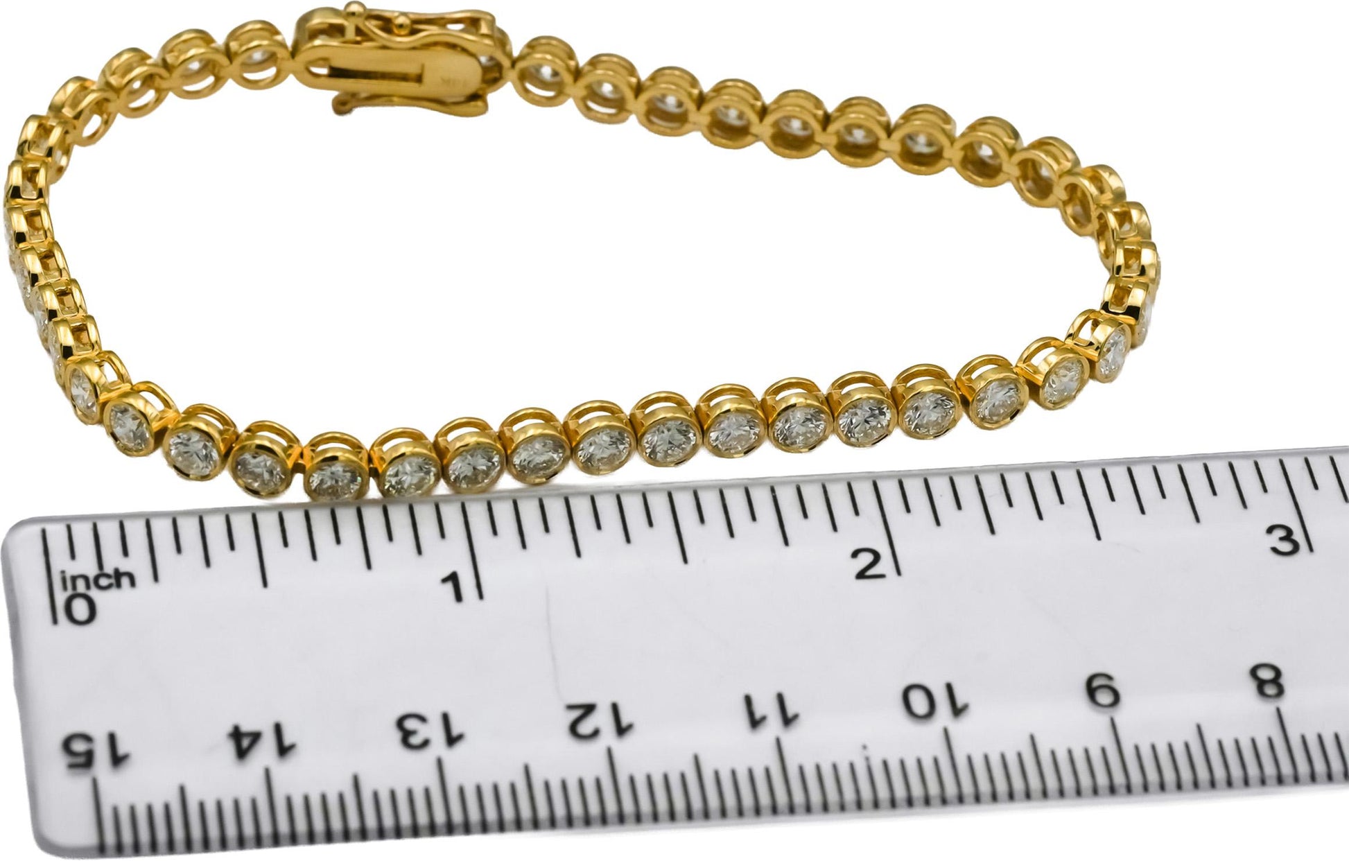 14k Yellow Gold VS Round Bezel Set Diamond Tennis Bracelet 6.01CT