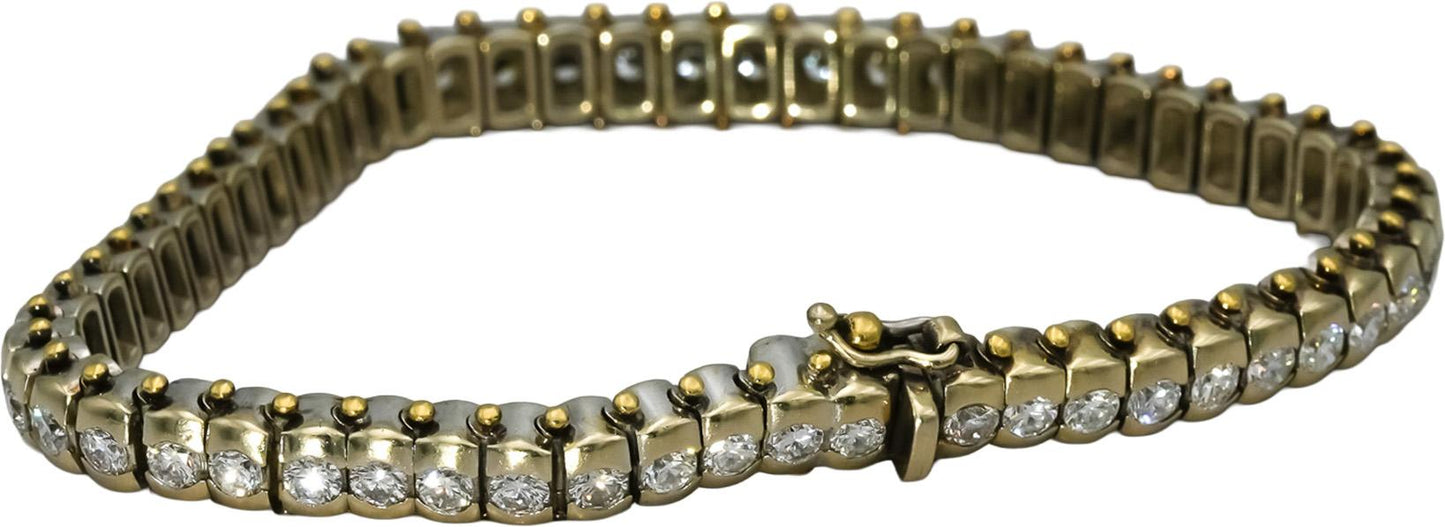 18k White Yellow Gold VS Round Half Bezel Set Diamond Tennis Bracelet 5.0CT