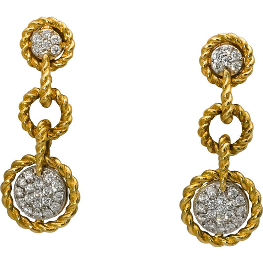 ROBERTO COIN 18k Yellow Gold Diamond Barocco Dangle Drop Earrings .71CT w/ Pouch