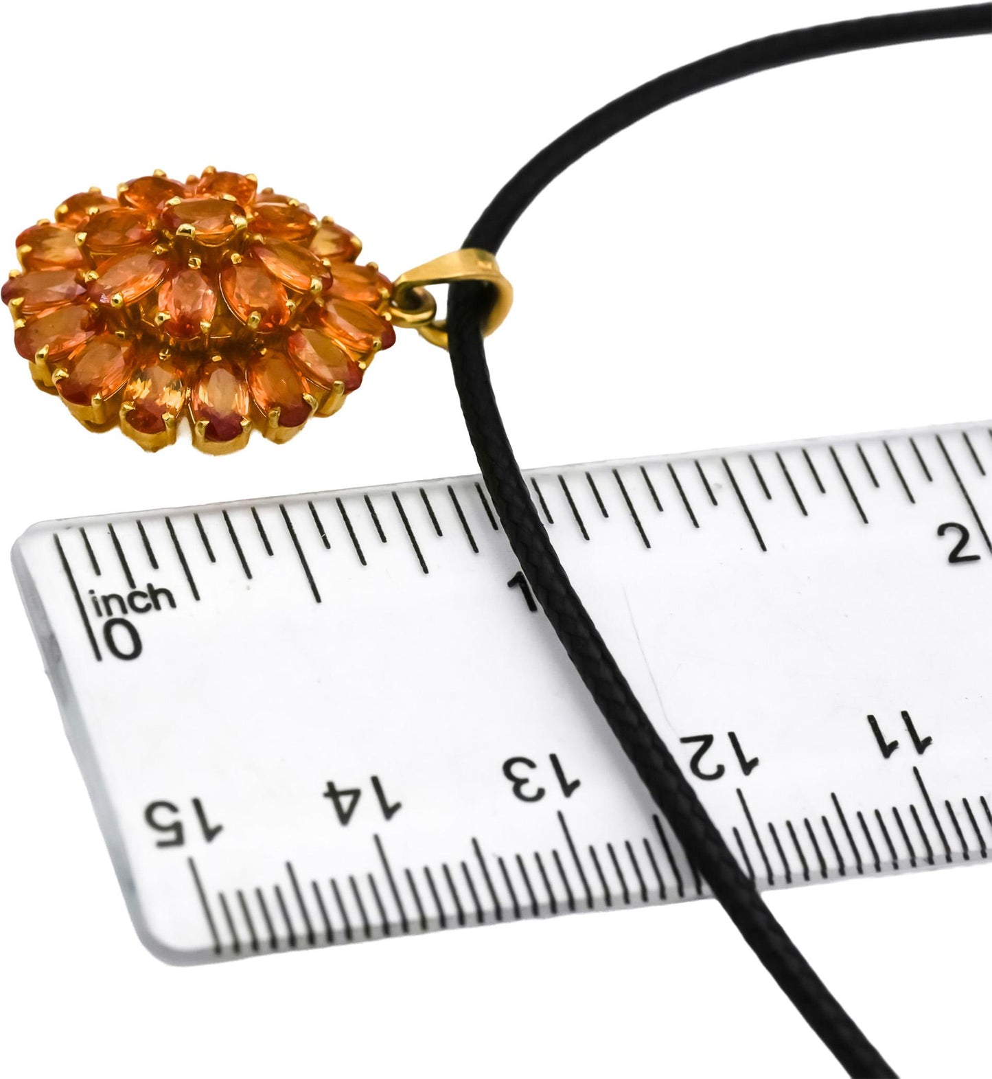 14k Yellow Gold Orange Sapphire Cluster Floral Pendant Necklace 5.0CT