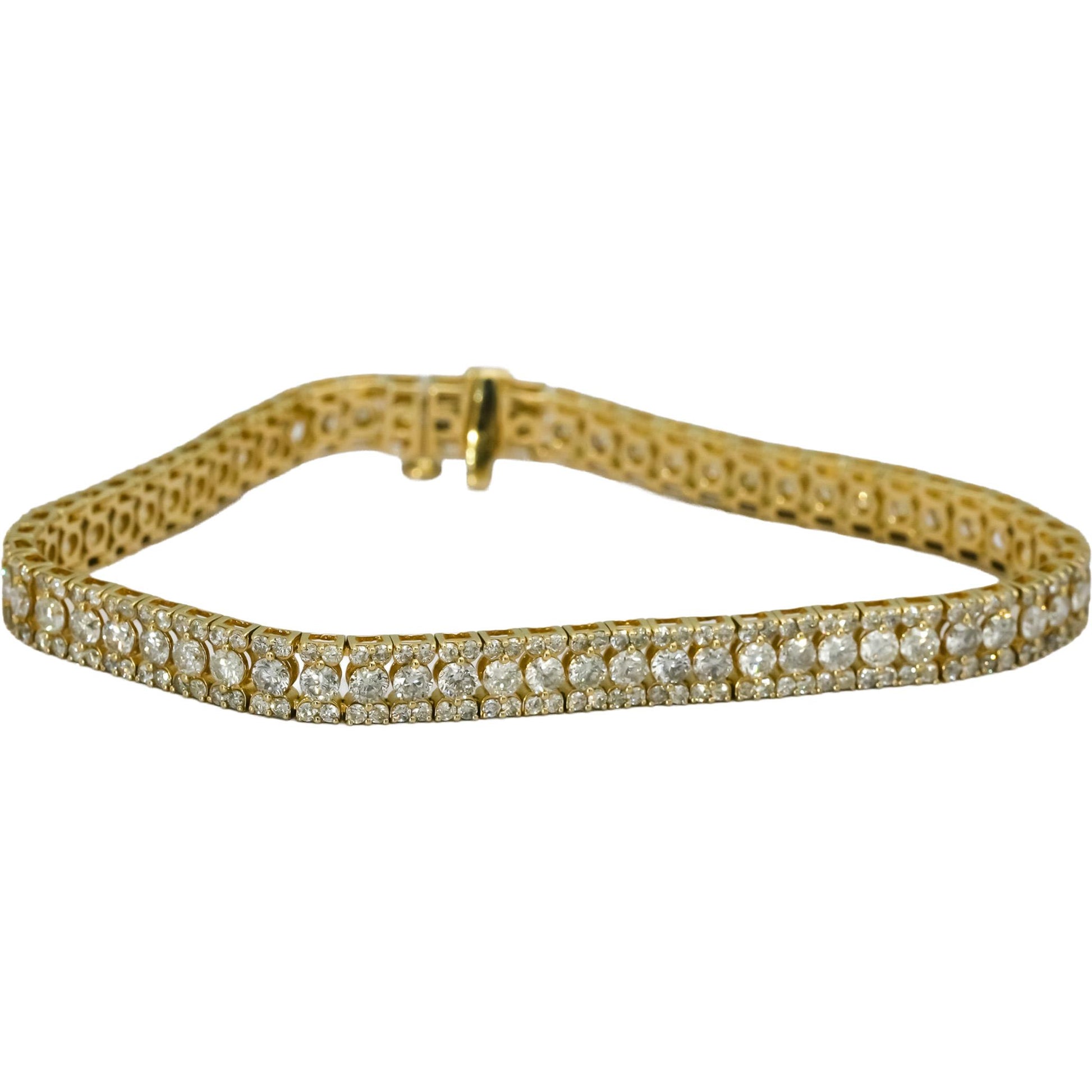 10k Yellow Gold Round Natural Diamond Three Row Bracelet 6.0CT