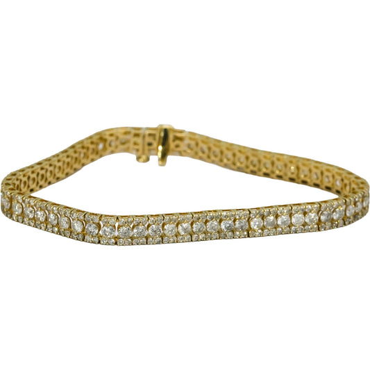 10k Yellow Gold Round Natural Diamond Three Row Bracelet 6.0CT