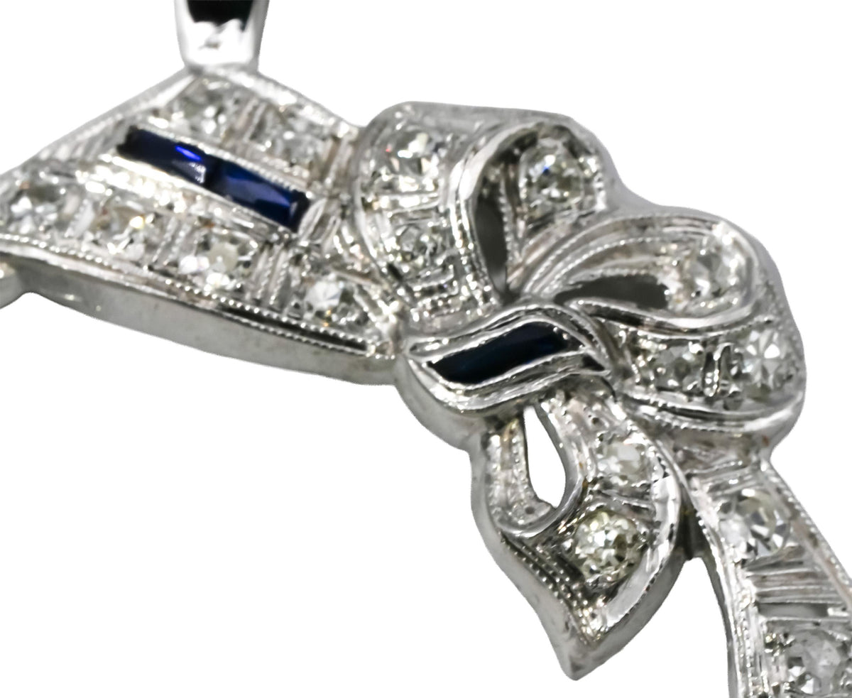 Vintage Antique Deco Platinum Diamond and Pendant 0.60CT w/ Sapphire Accents