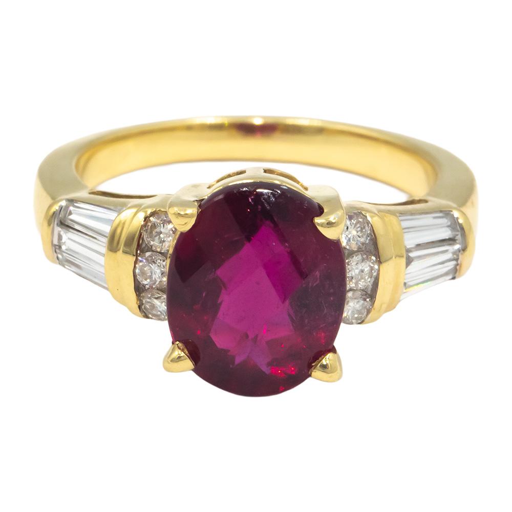 18k Yellow Gold 2.50CT Diamond and Rubellite Cocktail Ring Size 6.75