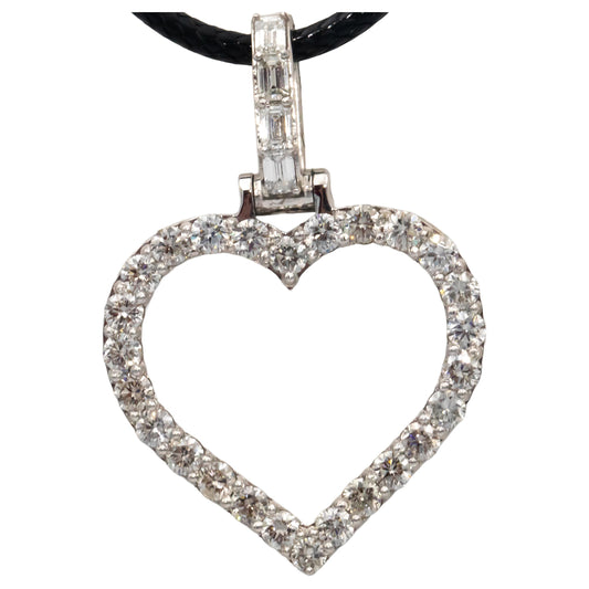 10k White Gold 2.15CT Diamond Open Heart Pendant on Cord Necklace