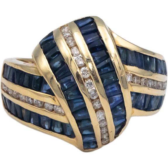 KALATI Designer 14k Yellow Gold 1.78CT Diamond and Sapphire Ring Size 7