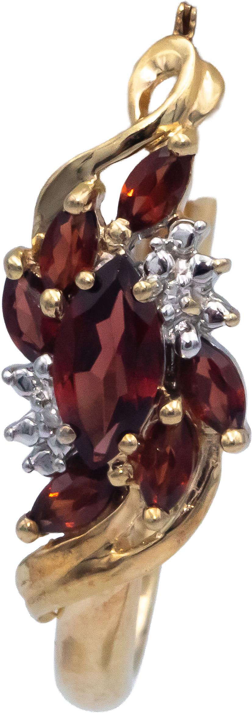 10k Yellow Gold 1.27CT Diamond and Garnet Hoop Dangle Earrings