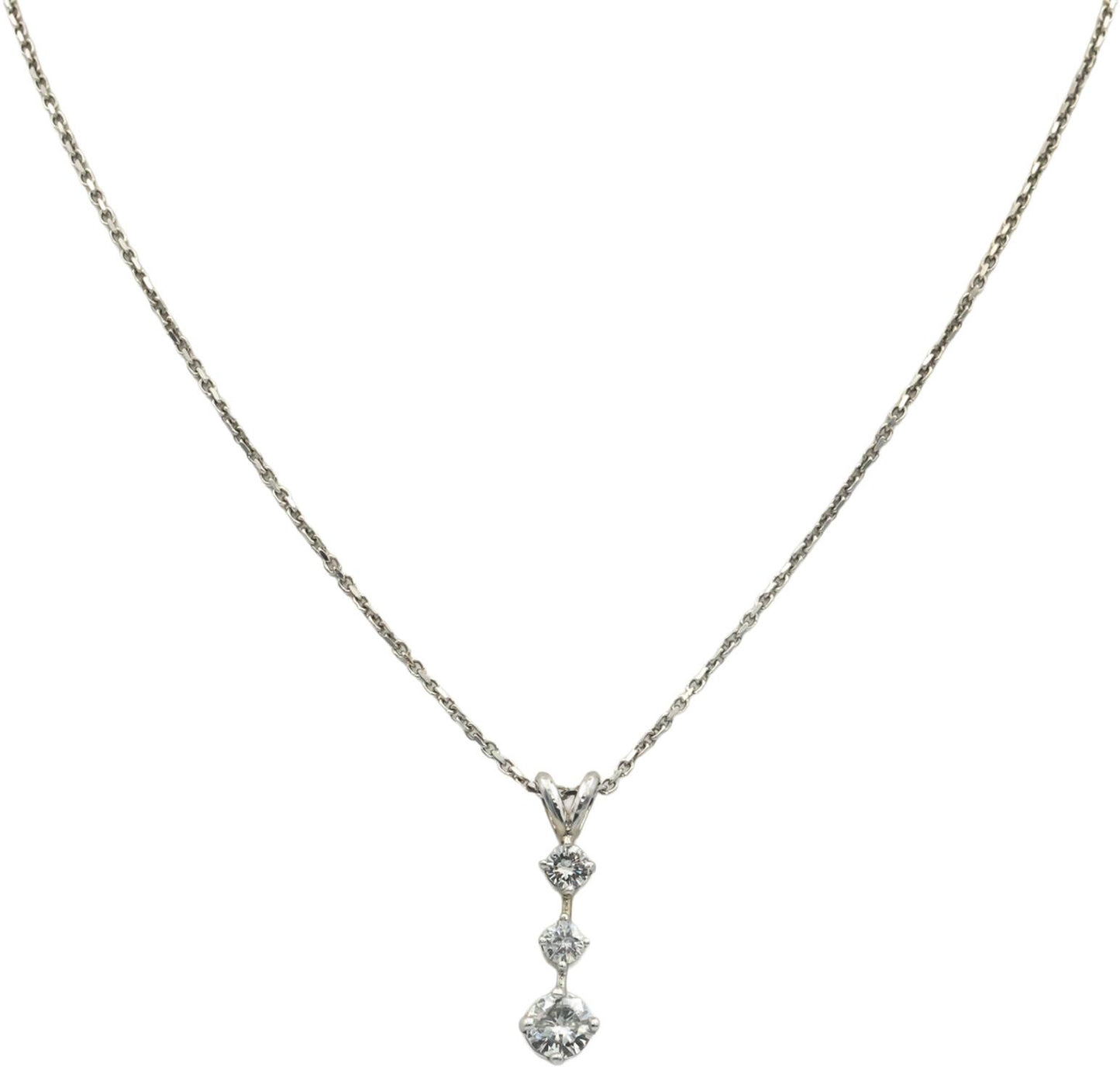 14k White Gold 0.75CT Diamond Past Present Future Pendant Chain Necklace