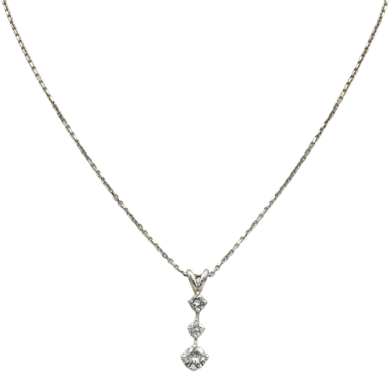14k White Gold 0.75CT Diamond Past Present Future Pendant Chain Necklace
