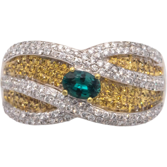 IGI Certified 18k White Gold White and Yellow Diamond & Alexandrite Ring 1.29CT
